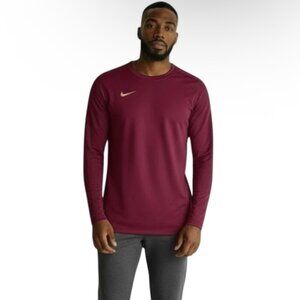 Nike Men's Athletic Long Sleeve Shirt S Maroon Red Patterned Swoosh Crew Neck